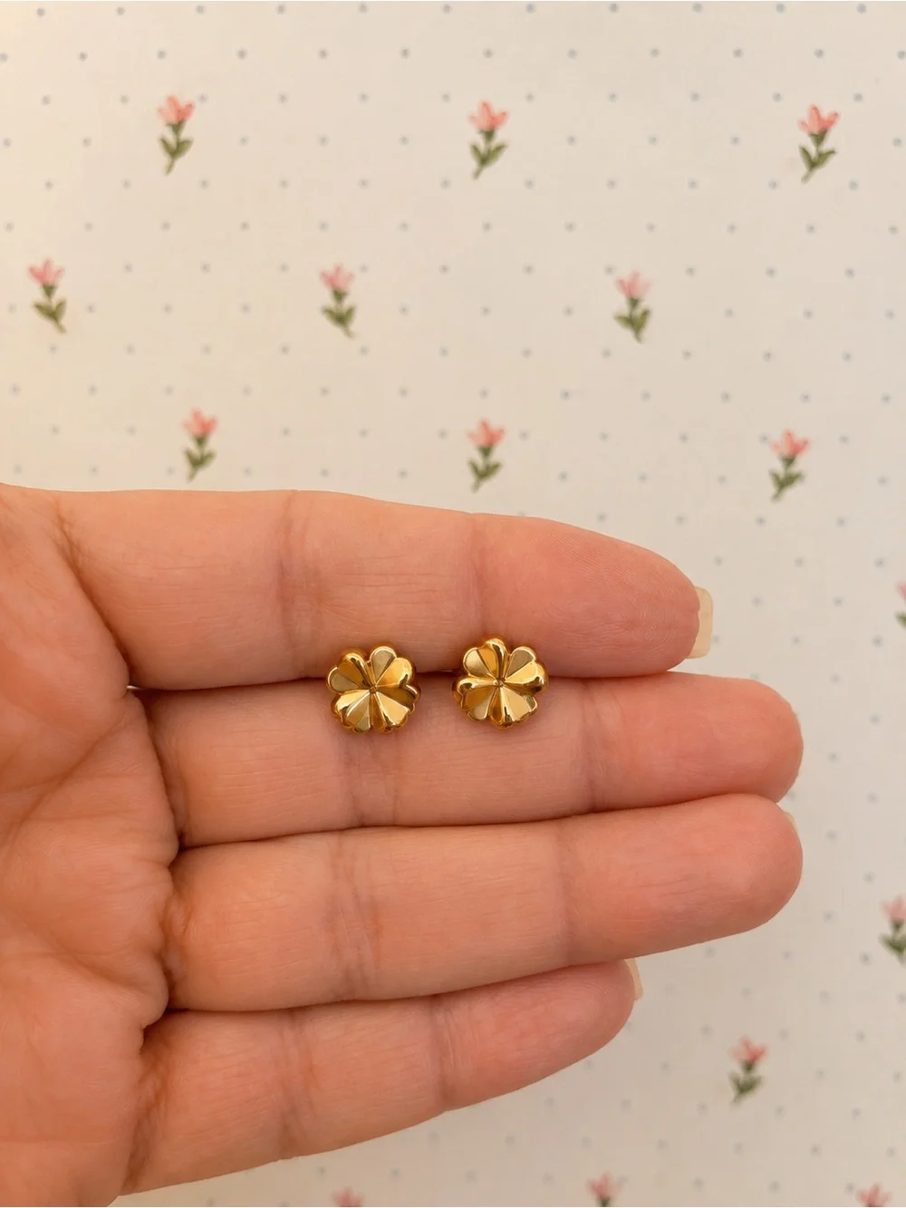 Gold Floral Petal Stud Earrings for Women